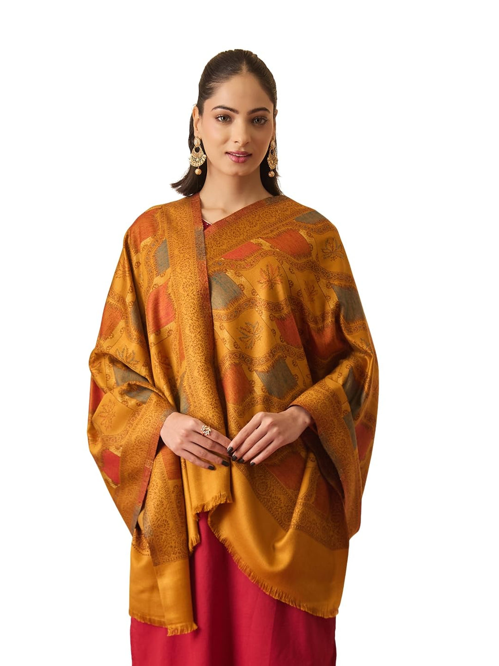Pashmoda Women Floral Geometry Kaani Wool Blend Stole (Size : 28x80in, 71X203cm) AVST09