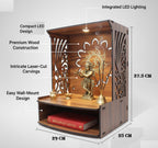 Royal Walnut Finish Wooden Pooja Mandir | Wall Mounted Home Temple with LED Lights & Spacious Storage | Premium Handcrafted Puja Unit (37.5 * 29 * 25 CM) (Large) A2