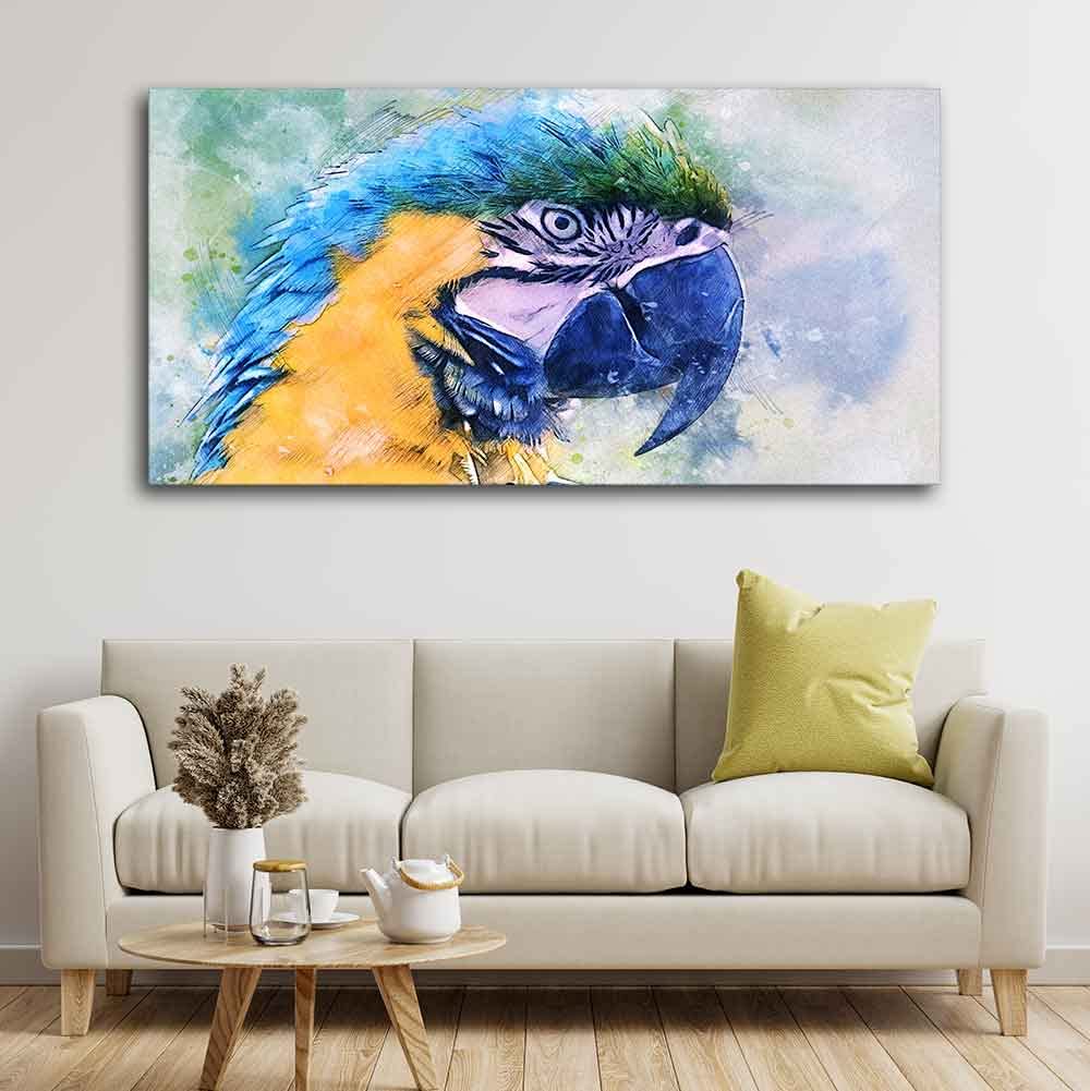 VIBECRAFTS Canvas Paintings for Living Room Drawing Room Parrot Watecolor Art Canvas Wall Painting Fitted With Wooden Frame for Home | Office | Gift (PTVCH_2422)