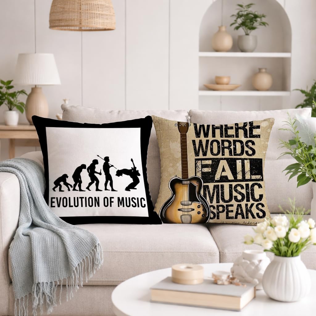 STITCHNEST Set of 2 Funky Beats & Buddies Collection Printed Jute Cushion Covers 16x16 Inches | Decorative Throw Pillow Covers for Sofa, Living Room, Bedroom | Perfect for Home Decor