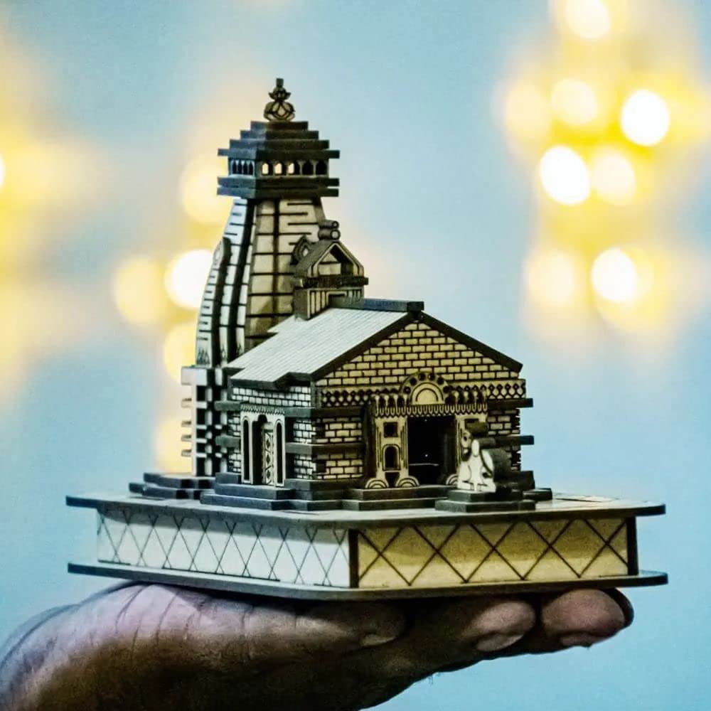 MAPPERZ Kedarnath Temple Wooden Souvenir Decorative Showpiece Car Deshboard MDF Pine Wood Beautiful Kedarnath ji Hand Crafted Wooden Kedarnath Dham (Beige)