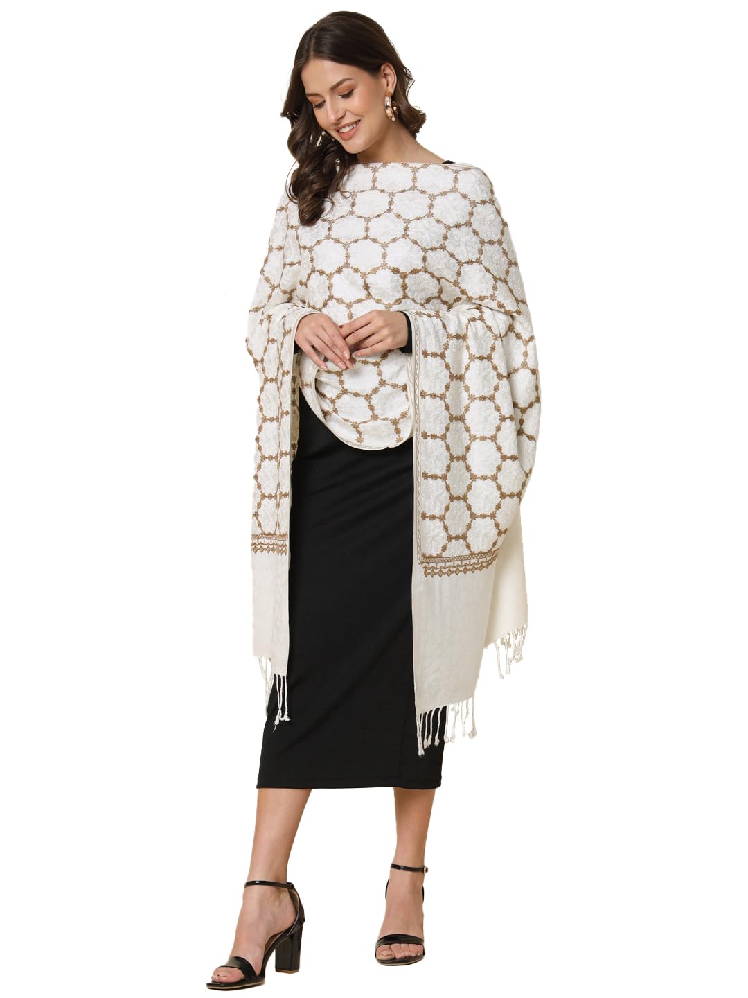 Pashmoda Women Shalimaar Embroidered Stole (Size 71X203 CM)