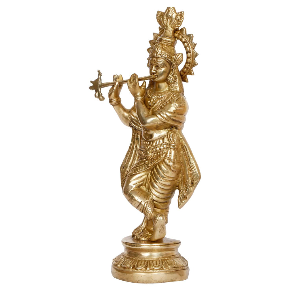 ARTVARKO™ Lord Murli Manohar Krishna Krishan Brass Statue Murti Gift Home Décor Puja Temple Big Size- Height 15 Inches