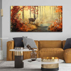 VIBECRAFTS Canvas Paintings for Living Room Drawing Room Beautiful Scenery Deer In Forest Premium Canvas Big Wall Painting Fitted With Wooden Frame for Home | Office | Gift (PTVCH_2337N)