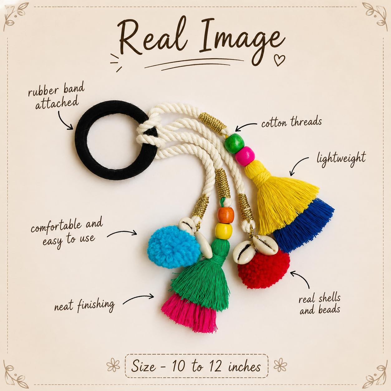 Zippy Flora Boho Handmade Colorful Jura Hair String for Navratri, Ethnic look, Bohemian styling, Colorful hairband for women & girls (Multicolor Boho, Boho Jura String)