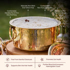 P•TAL Brass Patila for Cooking (3 litres) | 100% Pure Round Heavy Bottom | Hammered, Polished Tapeli/Patila/Bhagona | Golden Brass Handi (Free 30ml Copper & Brass Cleaning Solution)