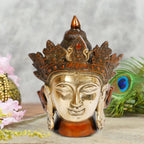 ARTVARKO Brass Crown Buddha Head Tibetan Buddhist Deity Face for Home Décor Showpiece 7.5 Inches Height