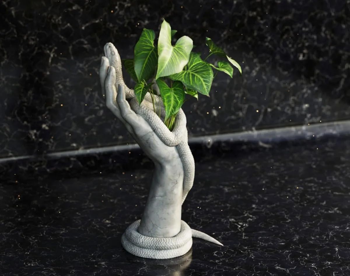 Beoals Decorative Hand with Snake Sculpture, White Marble Effect, Desktop Ornament for Living Room