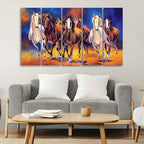 VIBECRAFTS Seven Horses Five Pieces Premium Canvas Bedroom Wall Painting For Home|Office|Living Room|Gift (PTVC5Pcs4_8628)