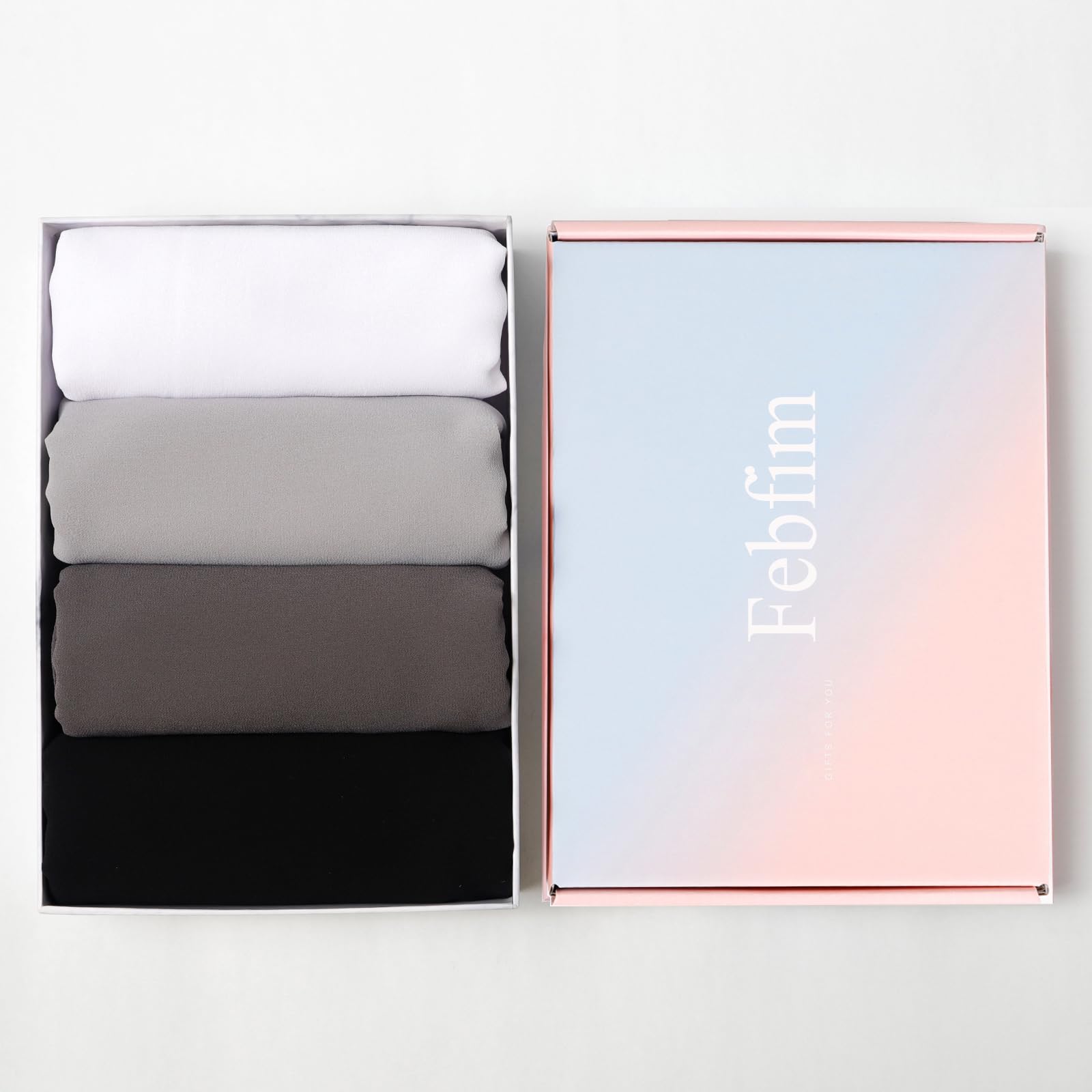 4 PCS Muslim Women Soft Premium Solid Chiffon Hijab Scarves Shawl Long Scarf Wrap Scarves with Gift Box, Mix Color G, 175*70cm