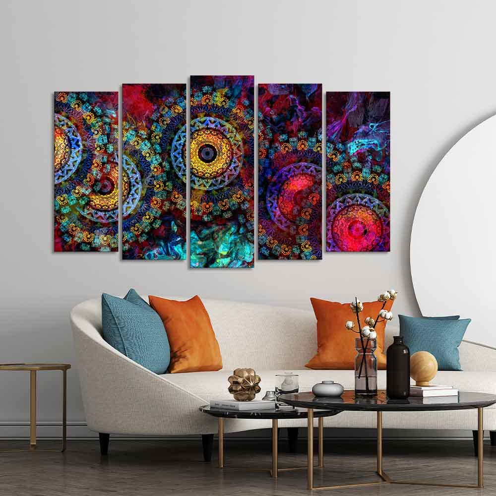 VIBECRAFTS Mandala Art Dark Eyes Canvas Wall Painting of Five Pieces For Home|Office|Living Room|Gift (PTVC5Pcs2_6614N)