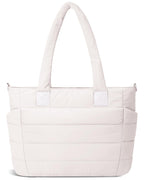 GASSDA Tote Bag for Women Puffer Work Tote Handbag Large Quilted Nurse Bag with Zipper for Travel, Beige, Large