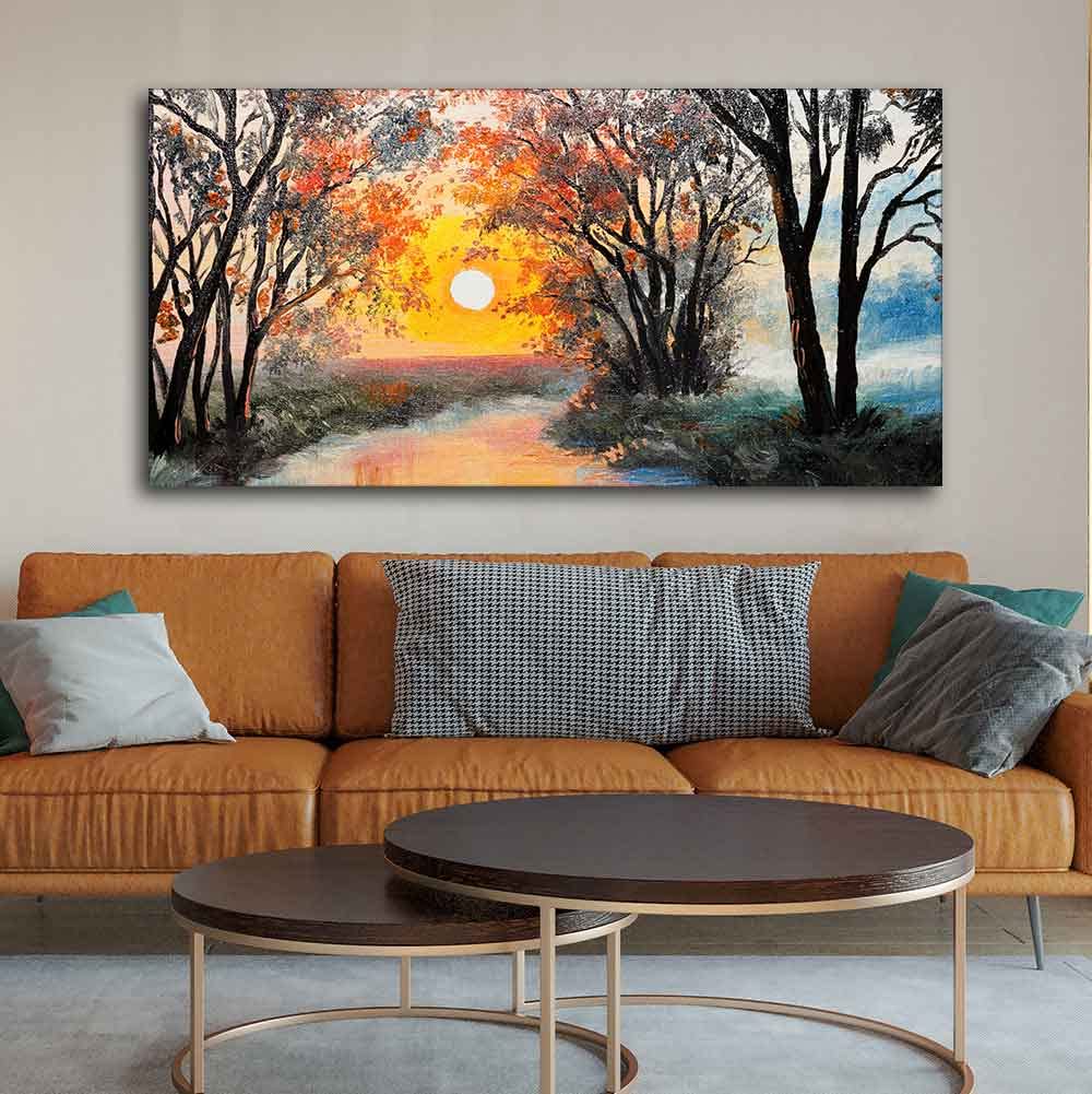 VIBECRAFTS Homcraft Beautiful Sunset Scenery Premium Canvas Wall Painting With Frame for Living Room Drawing Room Home|Office|Gift (PTVCH_2209N)