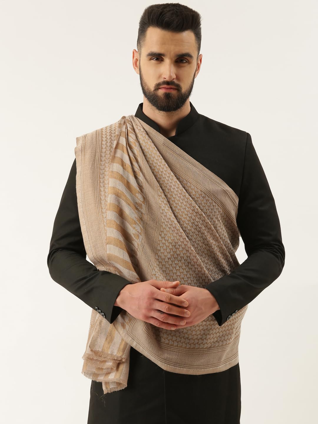 Pashmoda His and Her Gift Set of Fine Wool Stoles With Wooden Gift Box