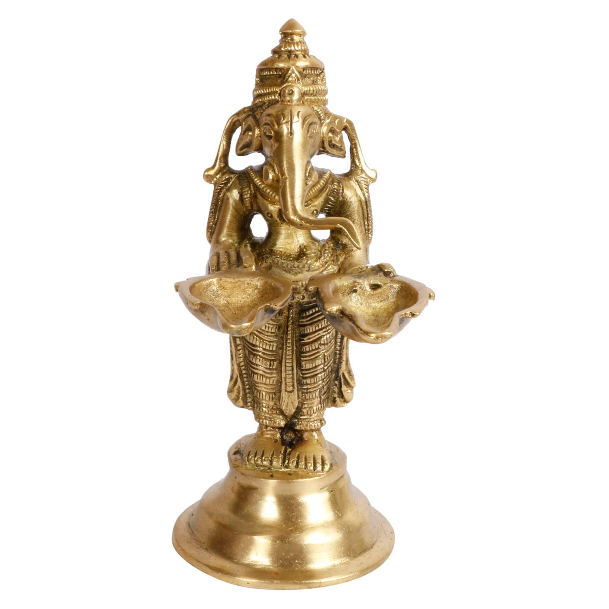 Artvarko Brass Ganesha Aarti Ganesh Diya Twin Oil Lamp with Handle Decorative Puja Home Temple Accessory, Camphor Burner lamp Aarti, Diwali Gifts Home Décor