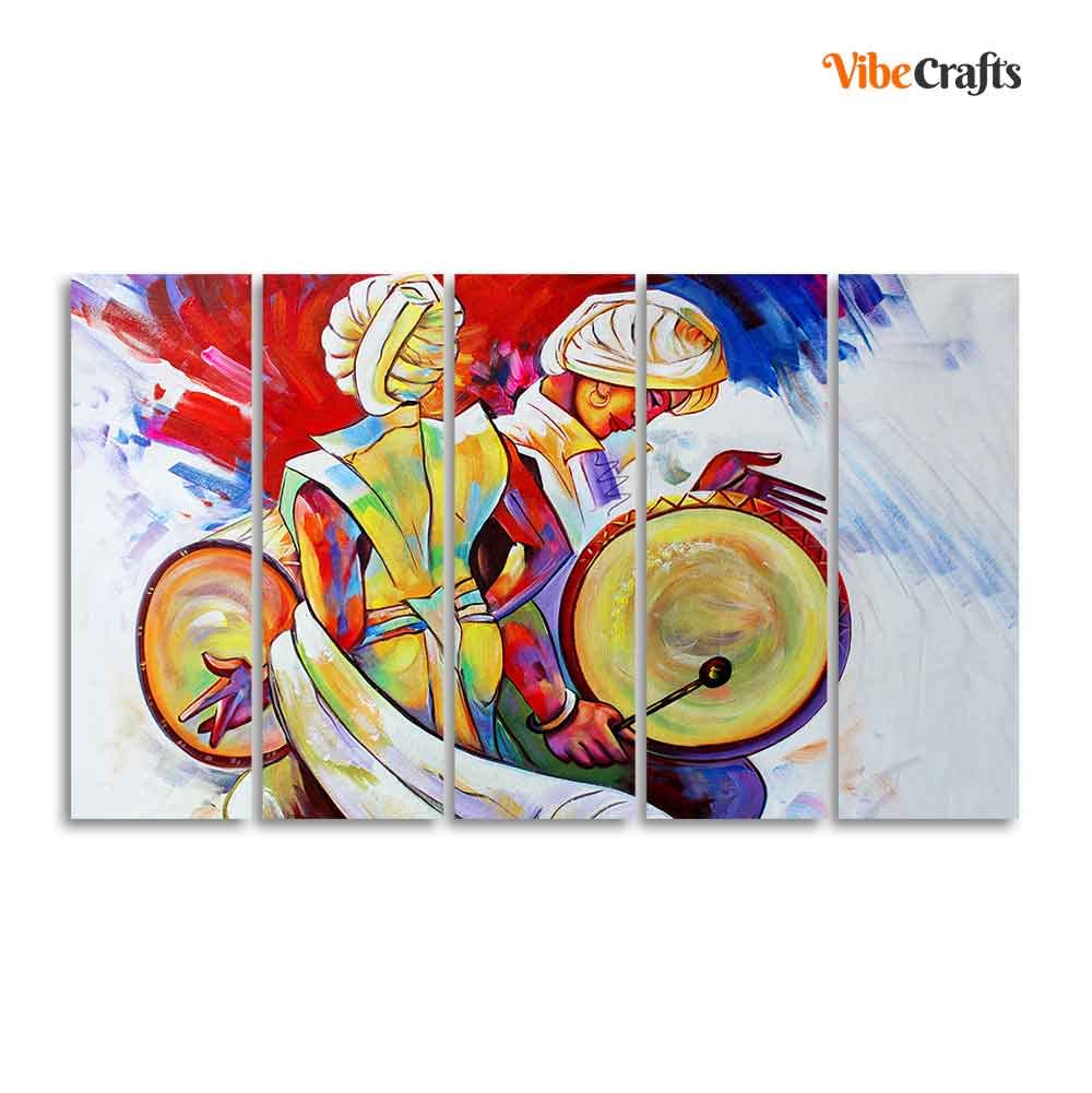 VIBECRAFTS Abstract Art Folk Dance Wall Painting of Five Pieces For Home|Office|Living Room|Gift (PTVC5Pcs4_8710)