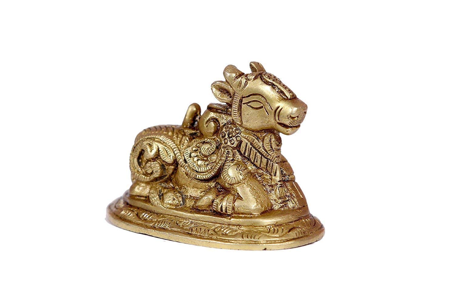 ARTVARKO Brass Shiv Ji Parvati Vehicle Nandi Bull Statue Brass Idol Shiva Devotee Seated Sculpture Puja and Decor Small 3 Inch