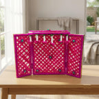 Pink Phool Bangla Decoration Solid Wood Home Temple for Laddu Gopal & Ganesh Ji 30x42 cm Decorative Mandir Backdrop
