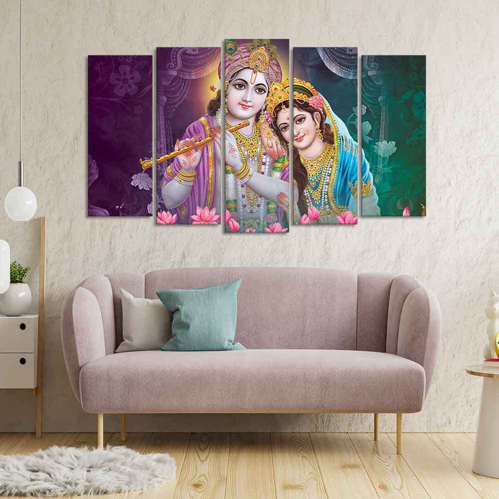 VIBECRAFTS Radha Krishna Wall Painting Set of Five Pieces For Home|Office|Living Room|Gift (PTVC5Pcs2_6608)