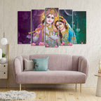 VIBECRAFTS Radha Krishna Wall Painting Set of Five Pieces For Home|Office|Living Room|Gift (PTVC5Pcs2_6608)