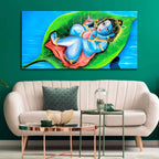 VIBECRAFTS Canvas Paintings for Living Room Drawing Room Little Krishna Canvas Wall Painting Fitted With Wooden Frame For Home | Office | Living Room | Gifts (PTVCH_2526)