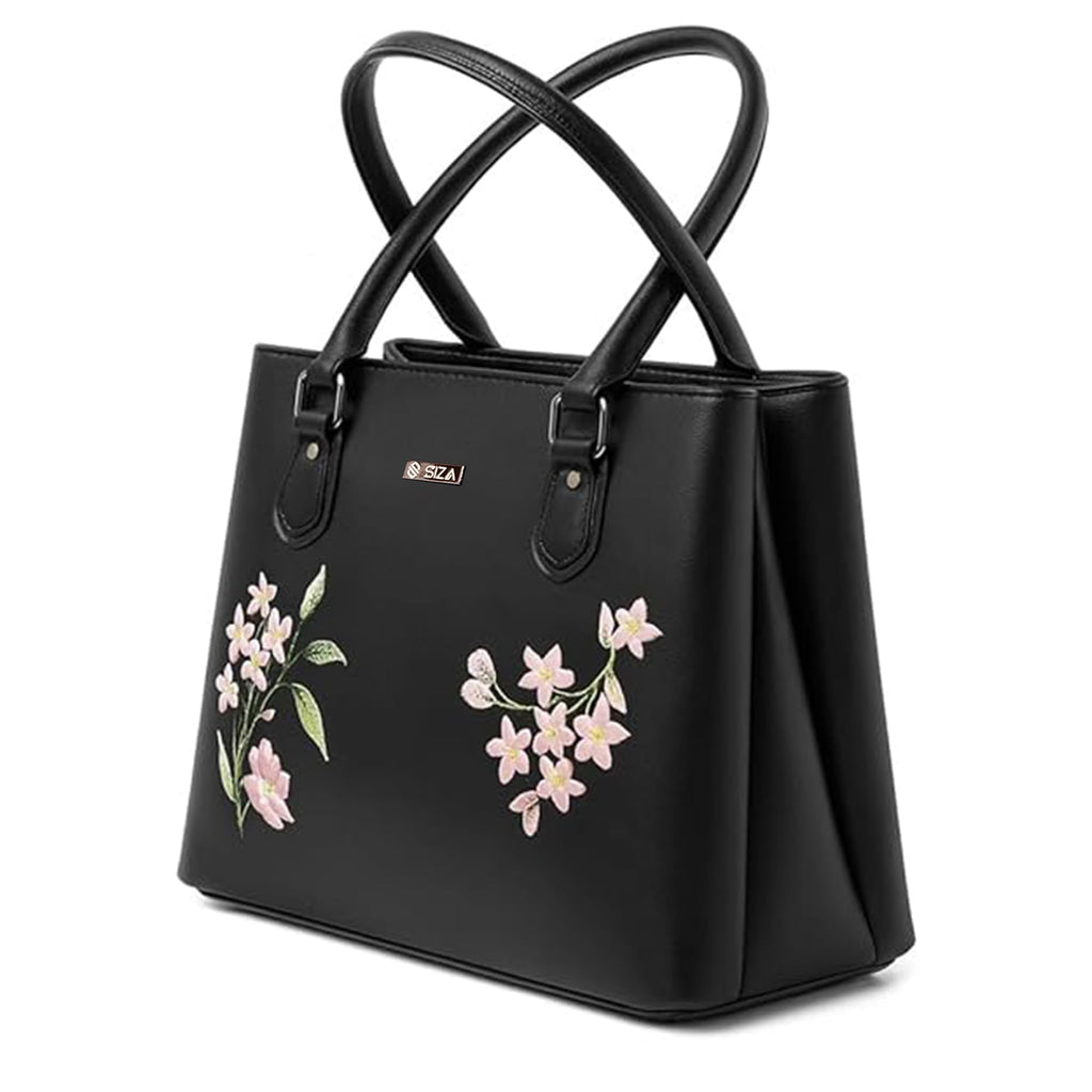 Siza Women Handbag for Office Use, Tote Bag for Women, Stylish Black Shoulder Bag with Zipper, Multi Compartment Travel & Daily Use Handbag (Black)