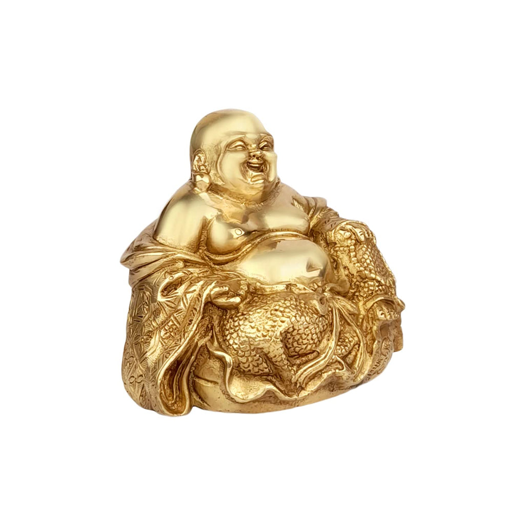 ARTVARKO Feng Shui Happy Man Laughing Buddha Sitting Brass Statue Idol for Attracting Money Wealth Prosperity Financial Good Luck.