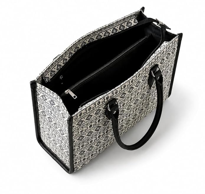 Women’s Printed Tote Bag | Large Shoulder Handbag for Office, Shopping, Travel & Daily Use | Stylish Black & White Carry Bag