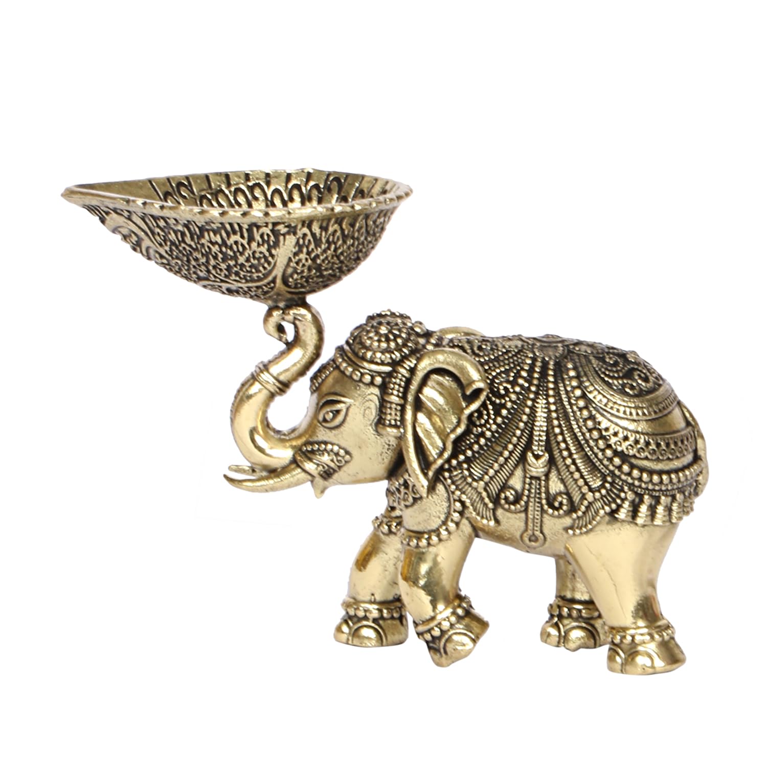 Svarup Ethnic Brass Elephant Diya Oil Lamp Hathi Trunk Up Deepak Showpiece Decor Gift Diwali