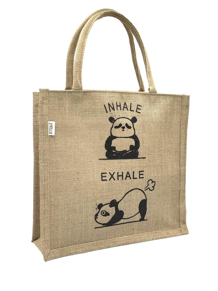 JUTEKA Printed Eco Friendly Jute Bag with Zipper Closure and Premium Cotton Handles for Lunch, Grocery, Tiffin, Office, Shopping