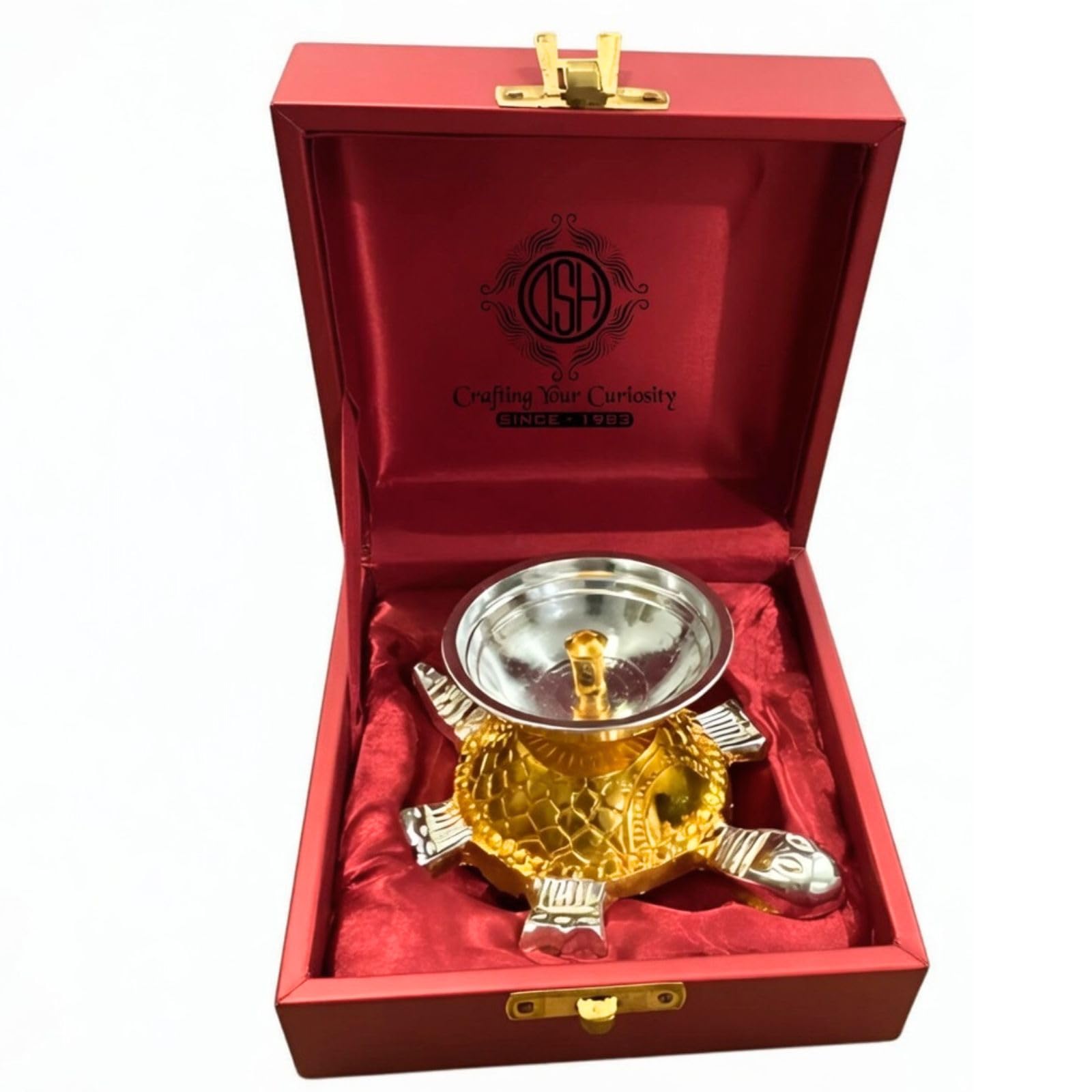 DSH Tortoise Diya for Puja with Velvet Box Tortoise Oil Lamp Diya Deepam Deepak for Pooja Return Gifting.( LM-DYA-TRTOISE-DT ) (1)
