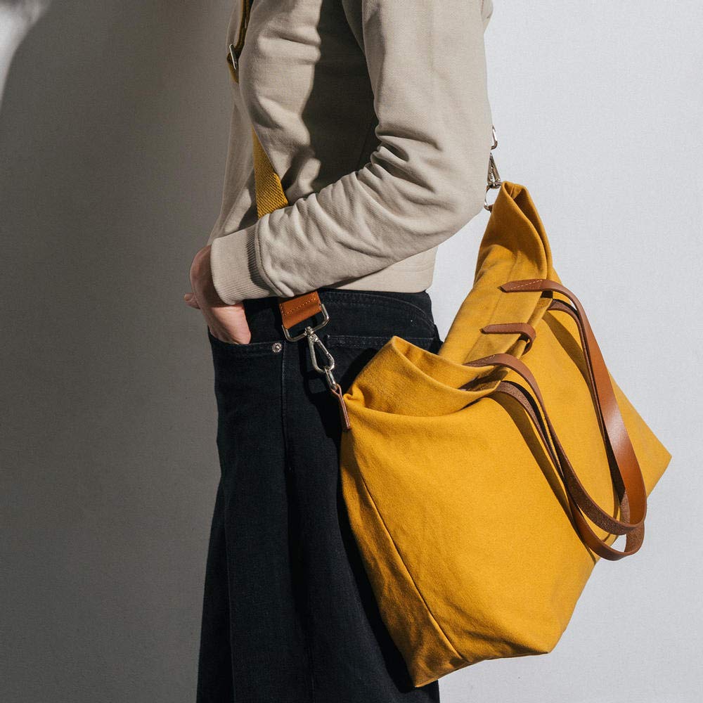 DailyObjects Latest Stylish Buoy Tote Bag for Girls & Women | Sturdy Cotton Canvas Material | Double Shoulder Straps | Ladies Handbag Purse For Daily & Office Use | Zip Pocket | Handcrafted, Yellow