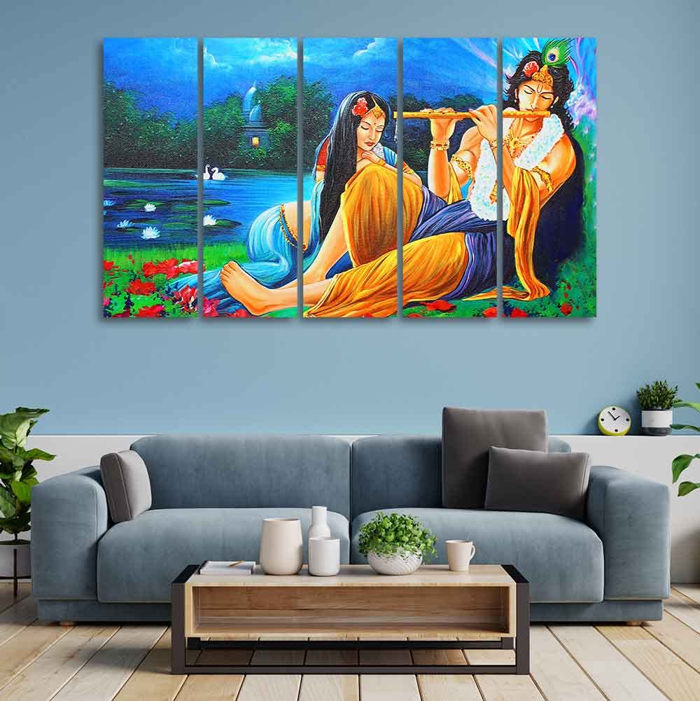 VIBECRAFTS Radha Krishna Painting Five Pieces Canvas Wall Painting For Home|Office|Living Room|Gift (PTVC5Pcs4_8709)
