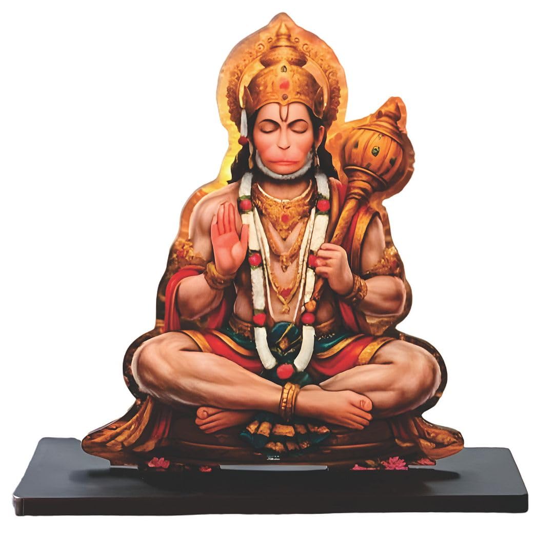 CVANU Wooden Bajrangbali Spiritual Tabletop Showpiece for Home, Office Desk, Temple, Living Room Decor, Religious Gift Item (5.6 x 6 Inch)