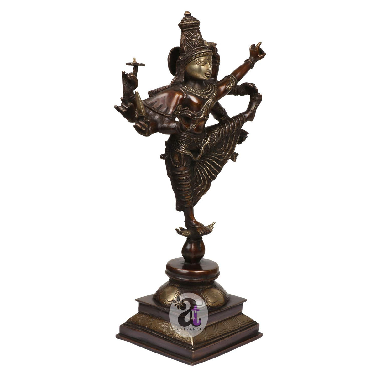 ARTVARKO Brass Perumal Idol Dancing Lord Vishnu | Narayan Avatar Srinivasa Perumal Standing Statue for Puja Mandir Height 17 Inches