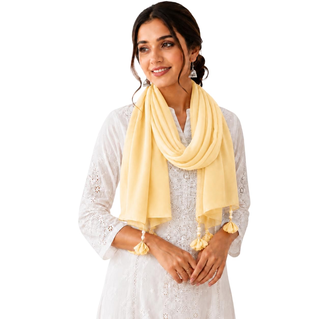Women’s Chiffon Scarf Soft Lightweight Premium Stoles for Girls & Women | Stylish Modest Wear Dupatta for Daily & Party Use (Light mustard)