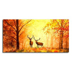 VIBECRAFTS Canvas Paintings for Living Room Drawing Room Deer In Autumn Forest Canvas Wall Painting for Home|Office|Gift(PTVCH_2351N)