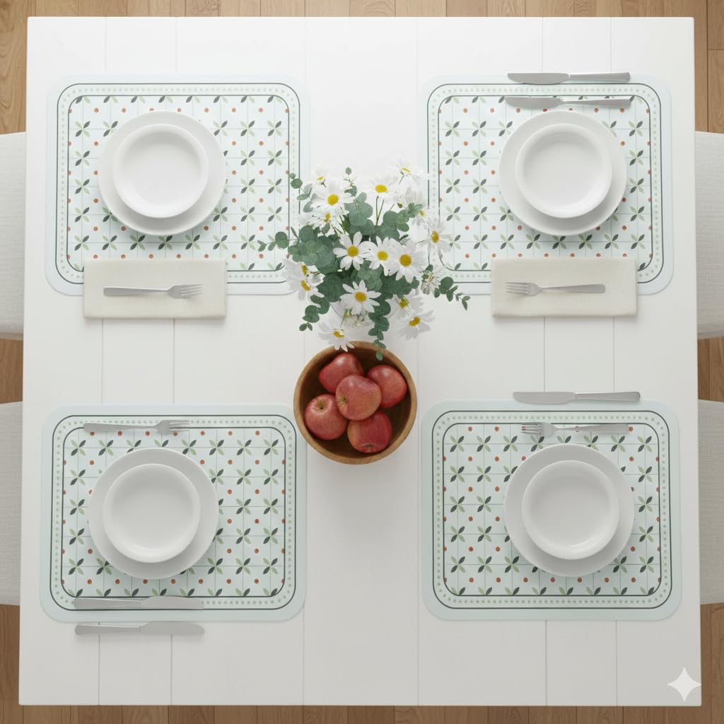 TheTableTales Placemats Pack of 4, Premium Waterproof Heat Resistant Dining Table Mats | Washable PU Leather Mats for Dinner | Non Slip Pad for Home Kitchen Restaurant (45 x 30 cm, Moss Green) Kafalo
