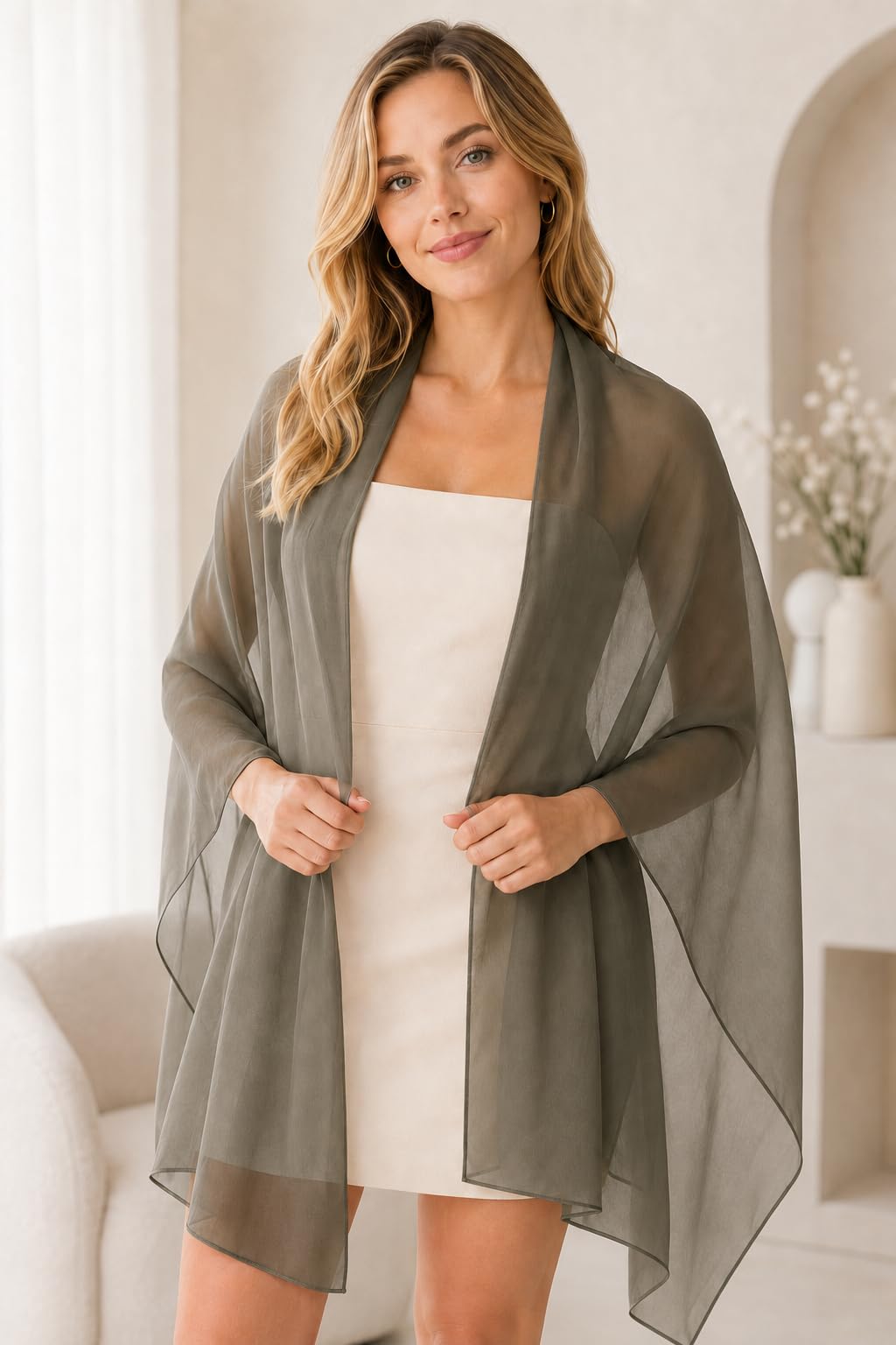 YOUR SMILE for Women Lightweight Breathable Solid Color Soft Chiffon Long Fashion Scarves Sun-proof Shawls Wrap, Olive Green, 27''x70''