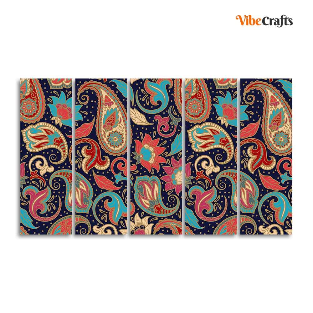 VIBECRAFTS Beautiful Floral Madhubani Art Wall Painting Set of Five For Home|Office|Living Room|Gift (PTVC5Pcs4_8572)