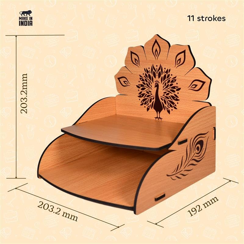 11 Strokes Vidyut Wooden Pooja Mandir for Home Small Size - Wall Hanging Mini Devghar - Modern Singhasan for God, Small Wooden Temple & Office Puja Stand
