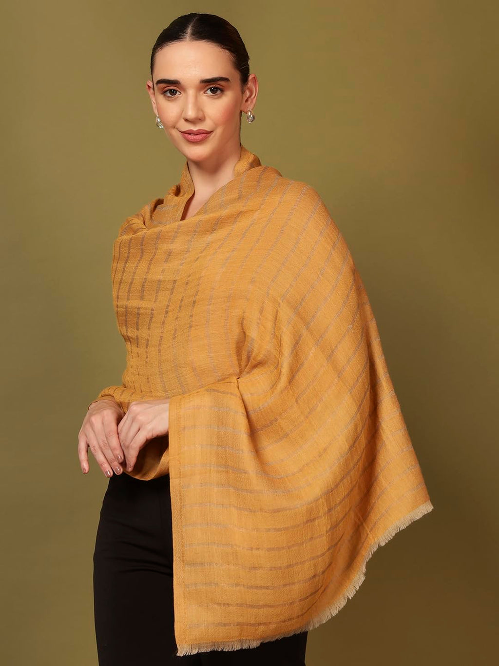 Pashmoda Women Golden Mirage Reversible Zari Moonlight Fine Wool Stole (Size : 28x80in, 71X203cm) ZSST05