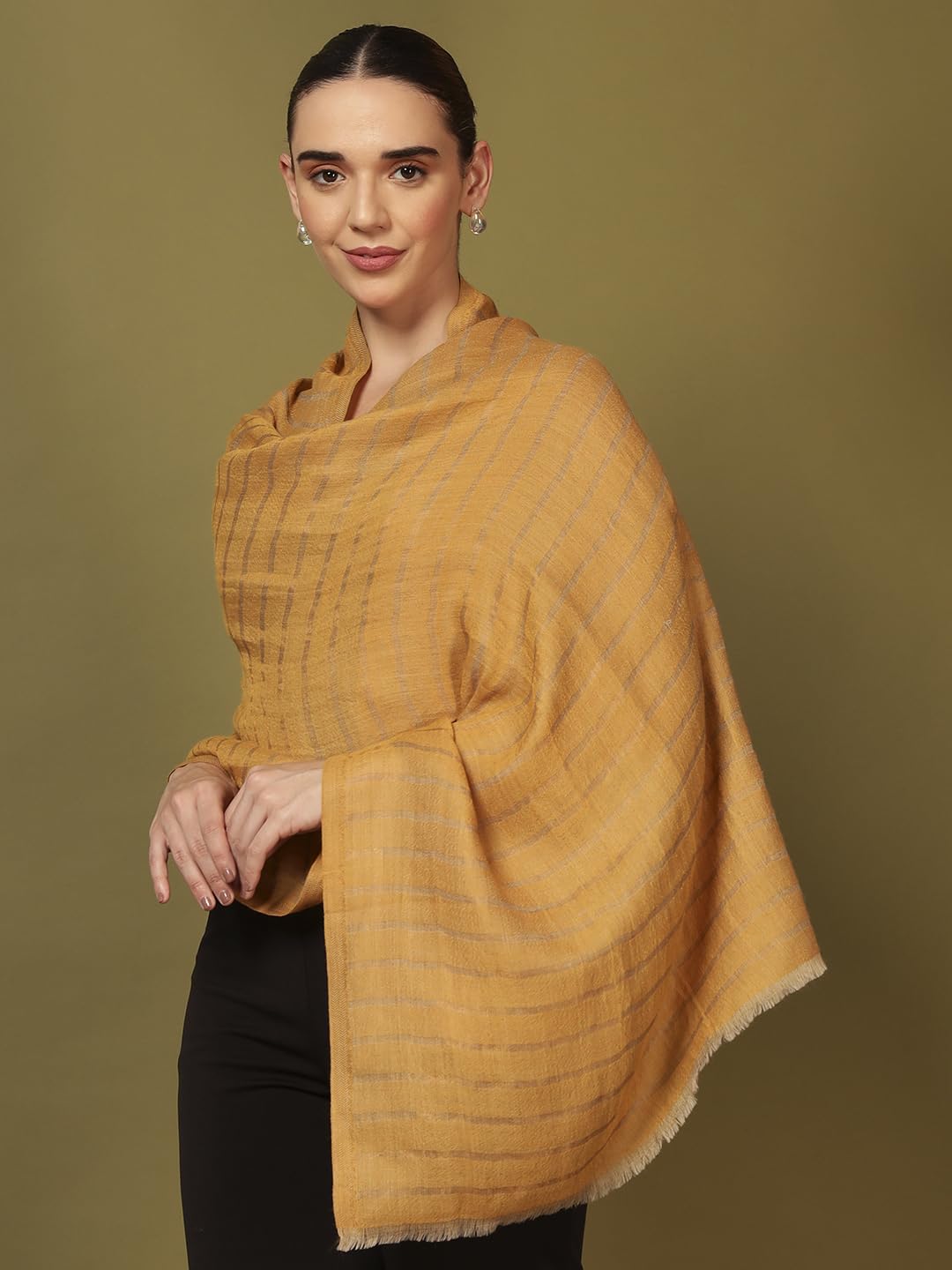 Pashmoda Women Golden Mirage Reversible Zari Moonlight Fine Wool Stole (Size : 28x80in, 71X203cm) ZSST05