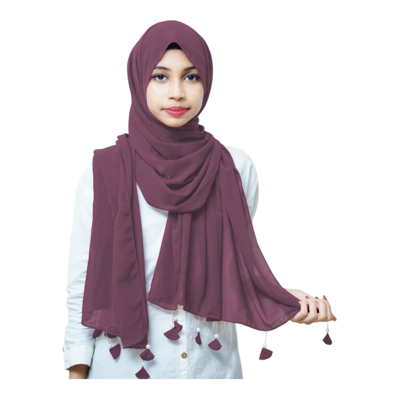 URSHIA HEART PEARL LATKAN HIJAB FOR WOMEN 80 CM BY 180 CM SCARF (PURPLE)