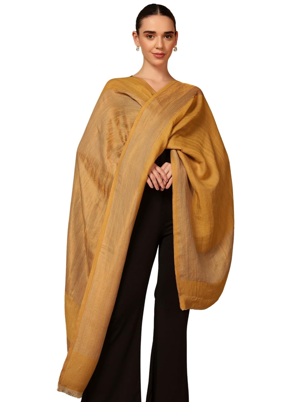 Pashmoda Women Midnight Bronze Reversible Zari Moonlight Fine Wool Stole (Size : 28x80in, 71X203cm) ZSST04