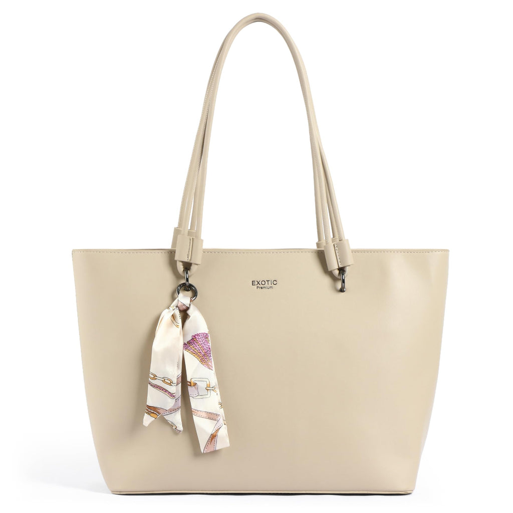 EXOTIC Celeste Structured Tote Bag with Laptop Compartment | Premium Minimal Design | Multi-Section Interior | Everyday Work & Travel Tote (Off White)