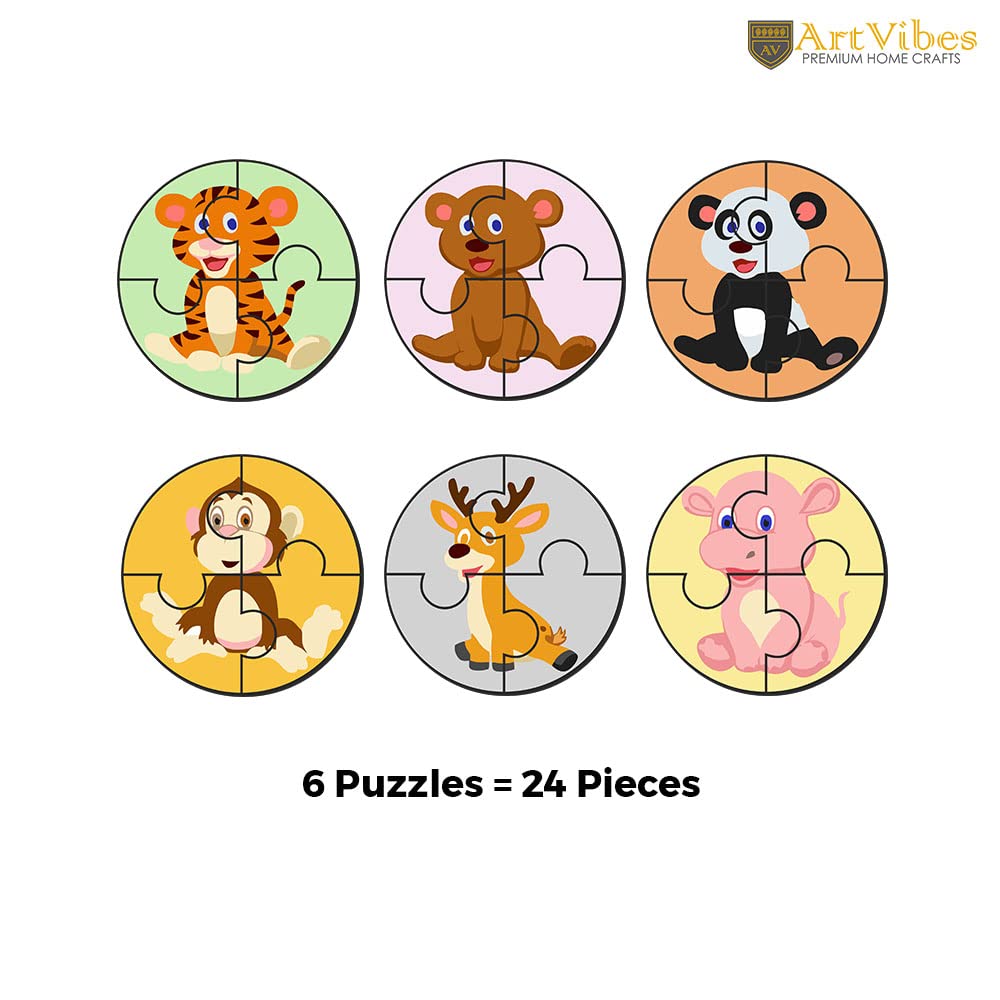 Artvibes Cute Animals Premium Wooden Puzzles for Kids | Jigsaw Puzzles for Kids Age 2-5 | 4 Piece Puzzles | Toddlers Wooden Puzzle (PZ_601N), Set of 6