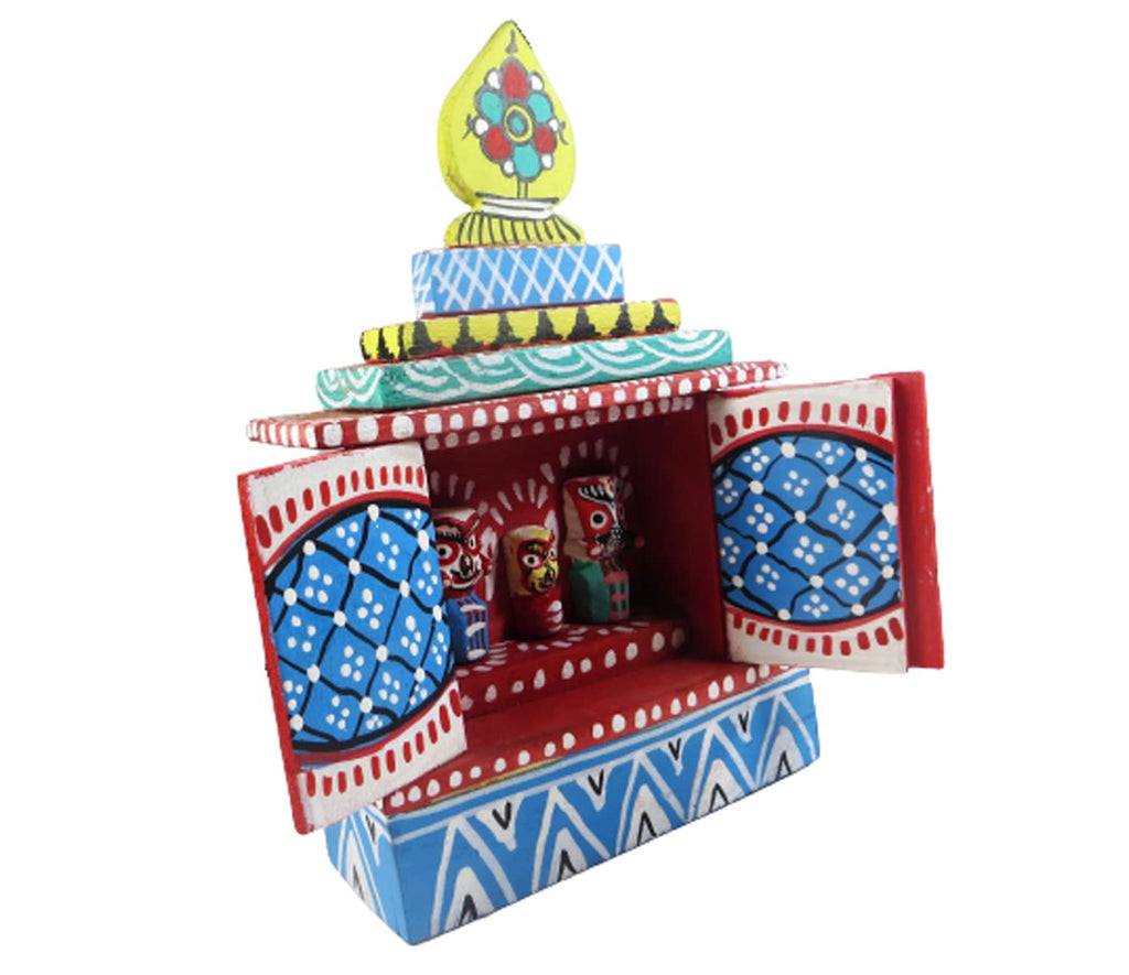 ORIVILLE® Puri Jagannath Temple Beautiful Odisha Handmade and Hand-Painted Wooden Miniature Multicolour Temple of Lord Jagannath, Balabhadra and Shubahdrafor Home Decor, Puja, Office Room