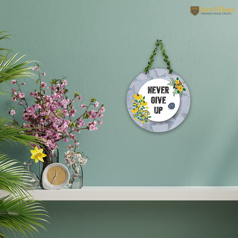 Artvibes Never Give Up MDF Wood Wall Hanger Ornaments | Office Paintings For Wall | Motivational Wall Decor | Wall Poster | Graphic Art | Gift Items | Office Wall Decoration Items (WH_8206NN)