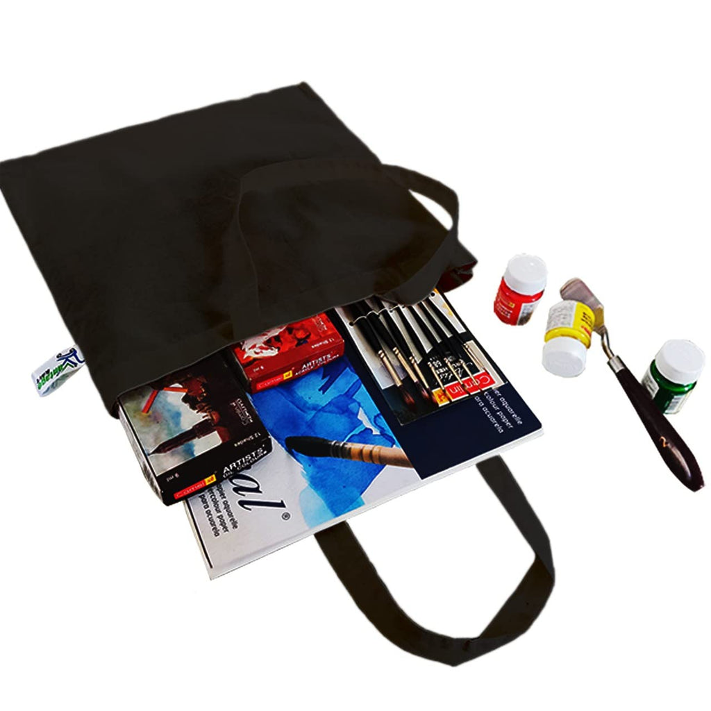 VantageKart Black Cotton Tote Bags Set of 6 – Eco-Friendly, Washable, Reusable, DIY, Screen Printing, Embroidery, Multipurpose Carry Bag